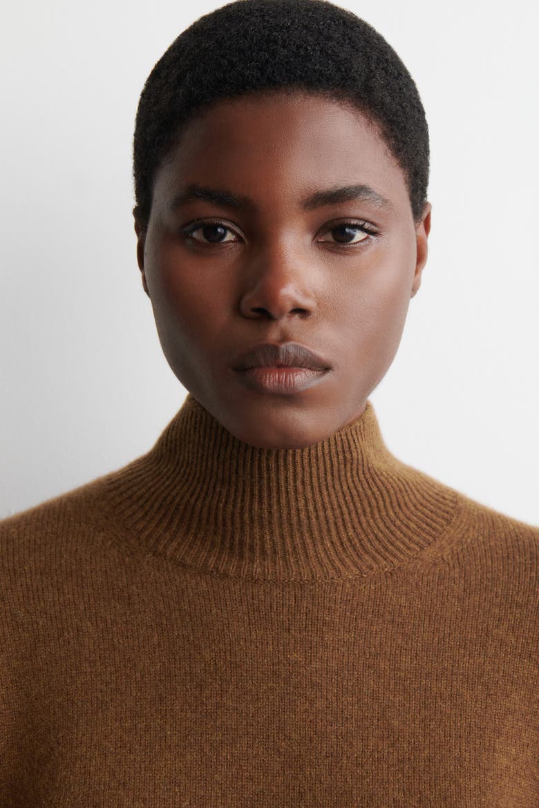 Cashmere Mock-Neck Sweater, Alternate, color, BROWN MÉLANGE