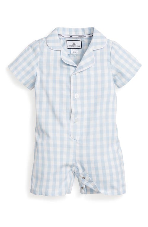 Petite Plume Classic Gingham One-Piece Pajamas in Light Blue 