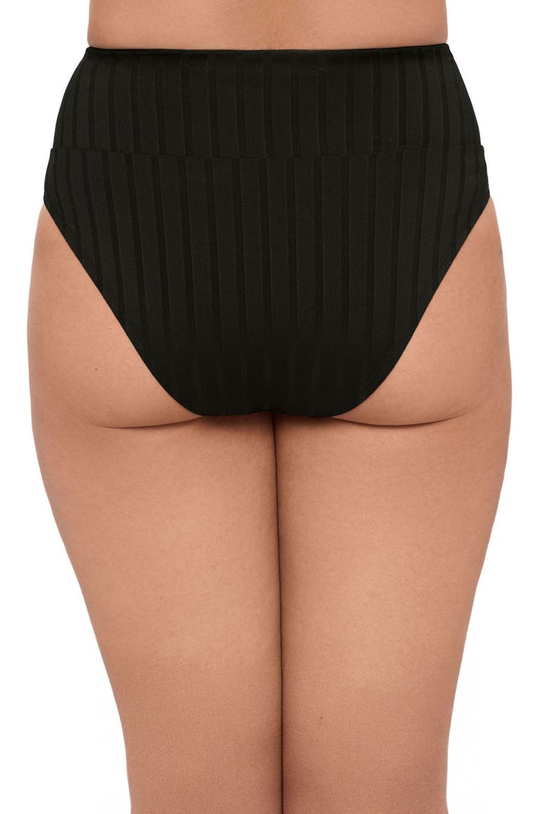 Smoothing and Sculpting Wide Ribbed Ultra High Waist Banded Swim Bottoms, Alternate, color, Onyx Black Wide Rib