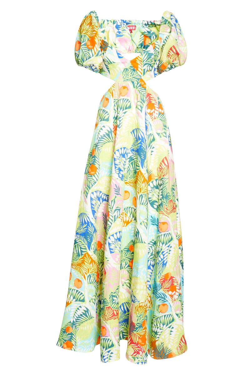 STAUD Coliseum Cutout Puff Sleeve Linen Maxi Dress, Alternate, color, 