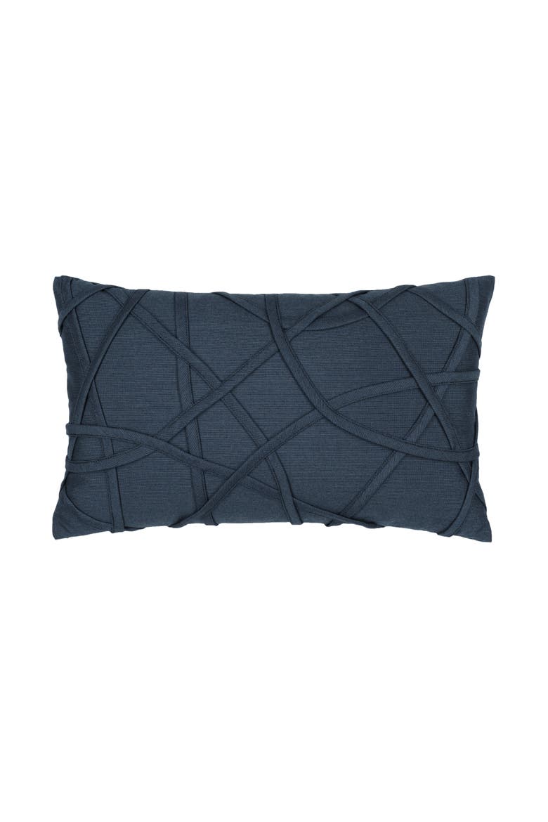 Illusion Handmade dimensional applique Indoor & Outdoor Woven Accent Pillow, Main, color, Indigo