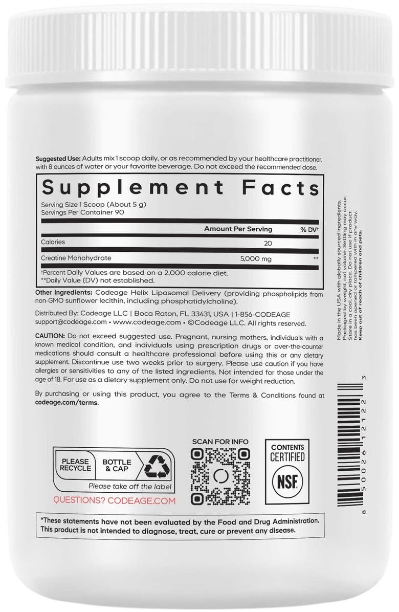 Codeage Creatine Monohydrate Powder Supplement 3-Month Supply, Alternate, color, 