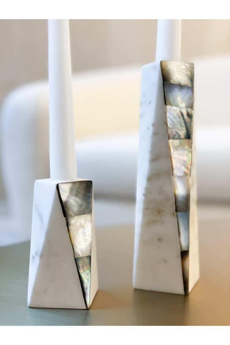 Marble Grey Pearl Candle Holders, Alternate, color, White