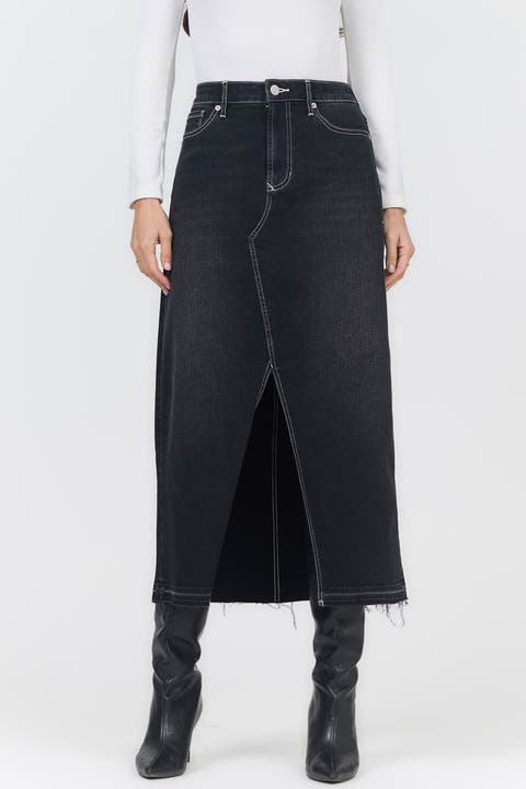 Vianna Denim Slit Midi Skirt