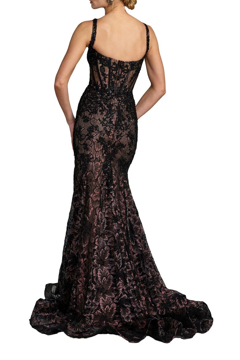 Embellished Mesh Sleeveless Trumpet Gown, Alternate, color, Black