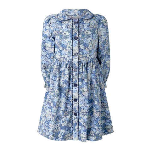 Blue Floral Button-Front Dress