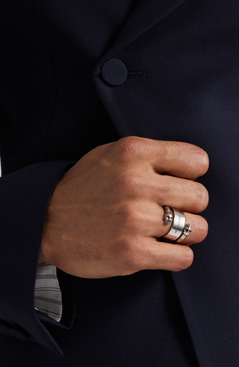 McQueen Twin Skull Ring, Alternate, color, Mcq0911sil.v.b Antil