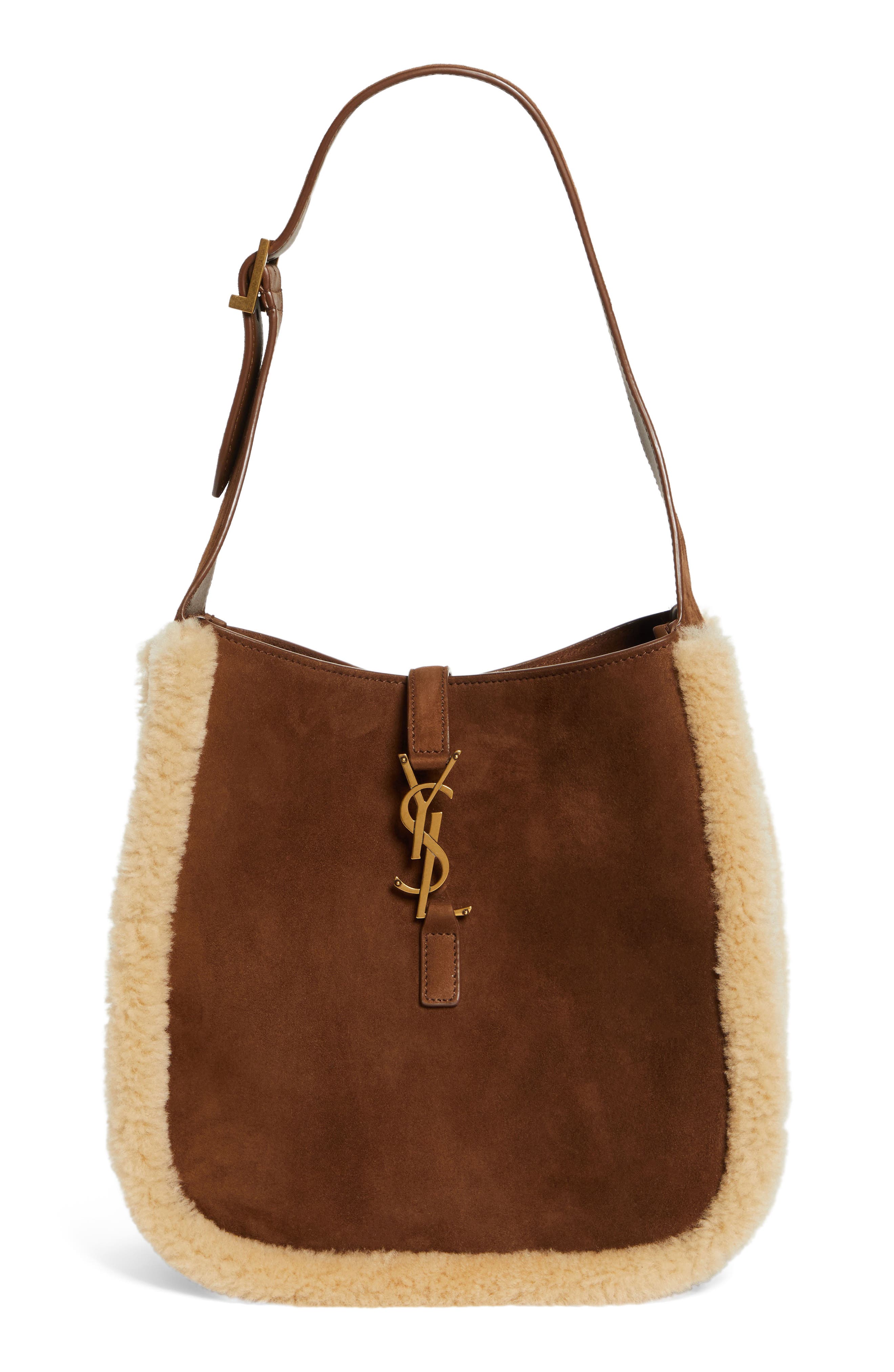 Saint Laurent Small Le 5 à 7 Genuine Shearling Hobo Bag, Main, color, 