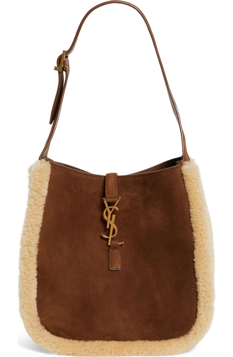Saint Laurent Small Le 5 à 7 Genuine Shearling Hobo Bag, Main, color,