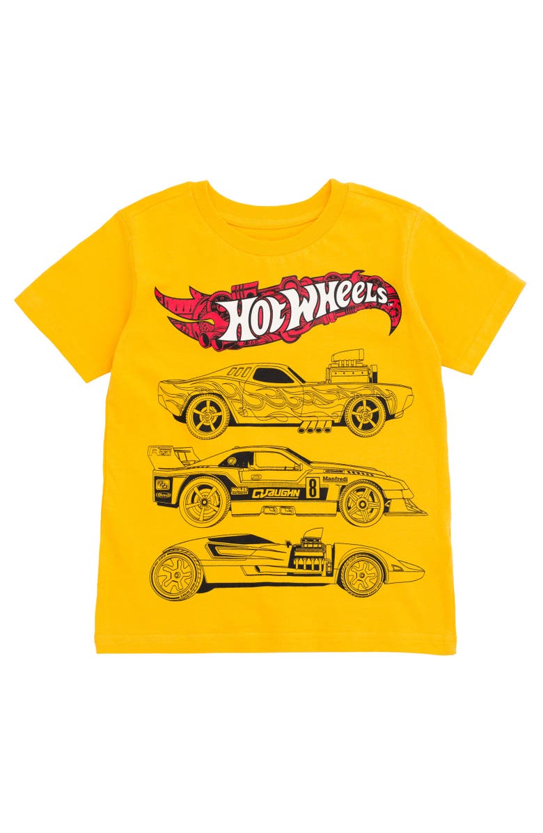 Hot Wheels Athletic 2-Piece Short Sleeve Graphic Tee and Mesh Shorts Outfit, Alternate, color, Hot Wheels Yellow