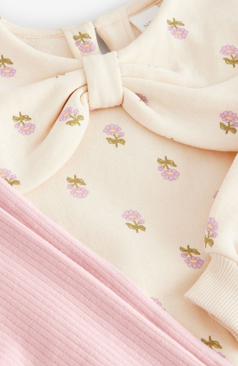 NEXT Kids' Floral Bow Sweatshirt & Rib Leggings Set, Alternate, color, 