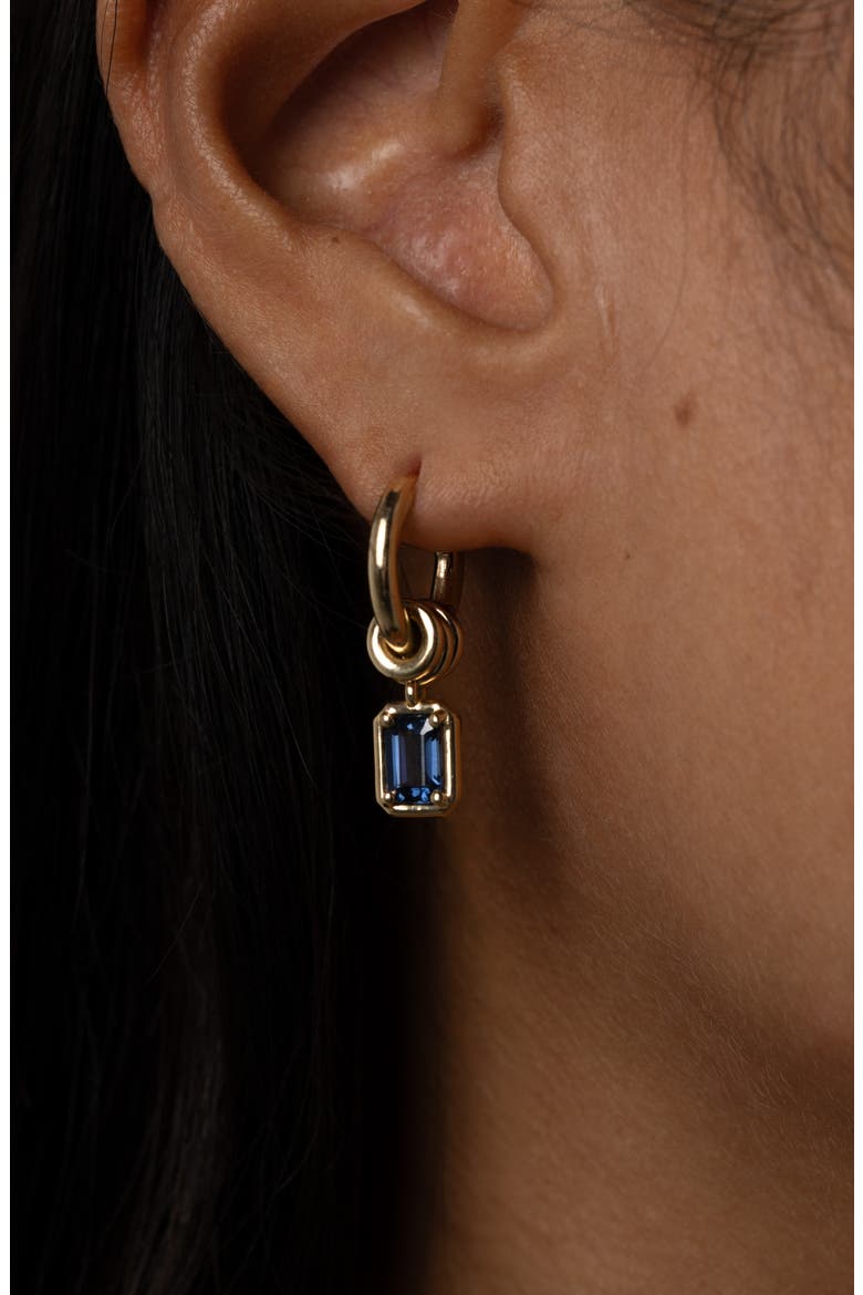 Zahra Sapphire Drop Huggie Hoop Earrings, Alternate, color, YELLOW GOLD/ BLUE