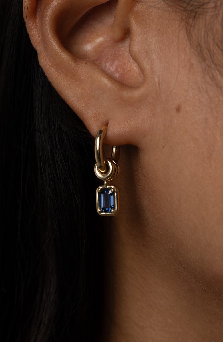 Spinelli Kilcollin Zahra Sapphire Drop Huggie Hoop Earrings, Alternate, color, Yellow Gold/ Blue