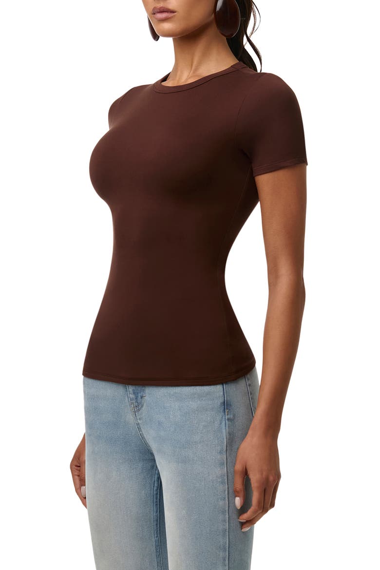 Bare Short Sleeve Crew Top, Alternate, color, CHOCOLATE