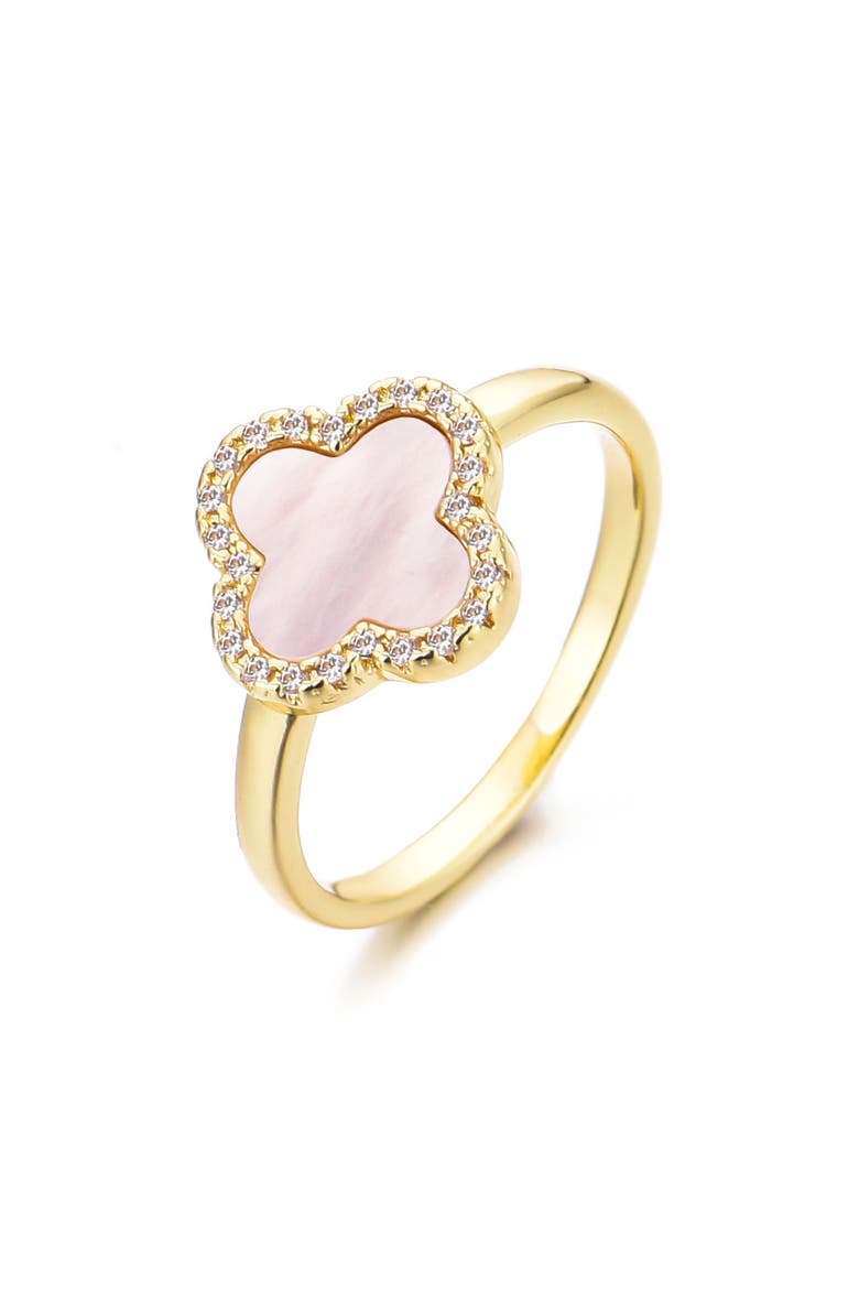 Mother-of-Pearl & Crystal Clover Ring, Alternate, color, WHITE