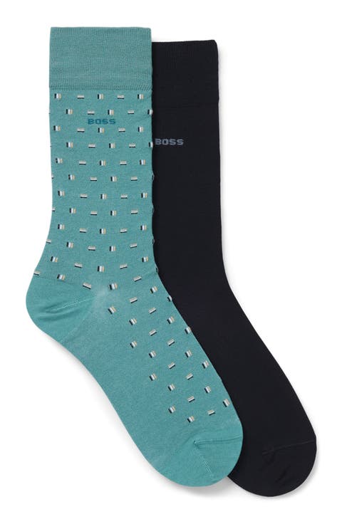 Assorted 2-Pack Geometic & Solid Cotton Blend Dress Socks