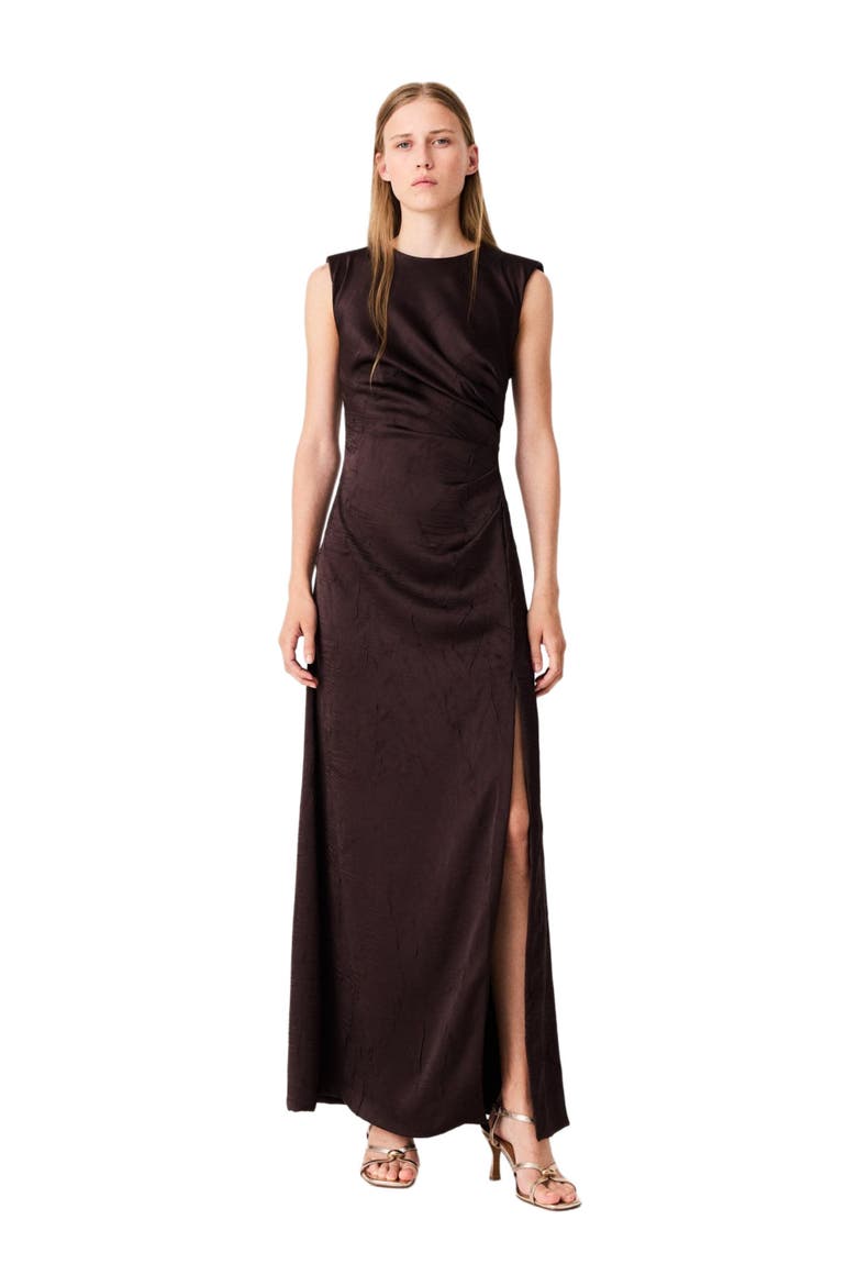 Satin-effect draped maxi dress, Main, color, Brown