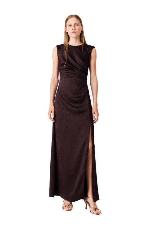 Satin-effect draped maxi dress