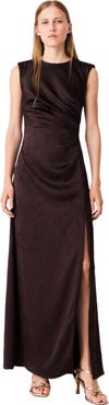 maje Satin-effect draped maxi dress