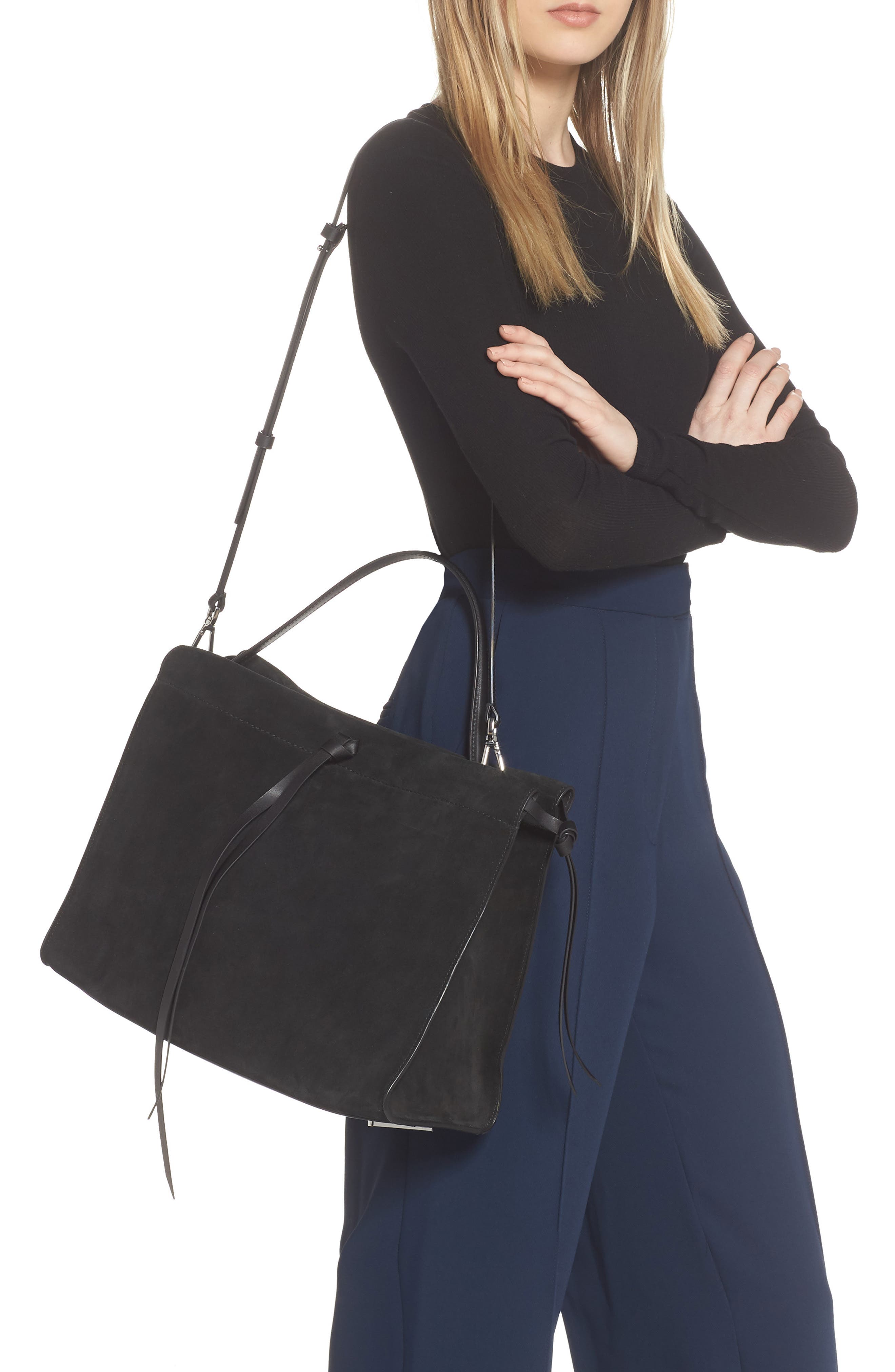 BOSS Katlin Small Suede Tote, Alternate, color, 