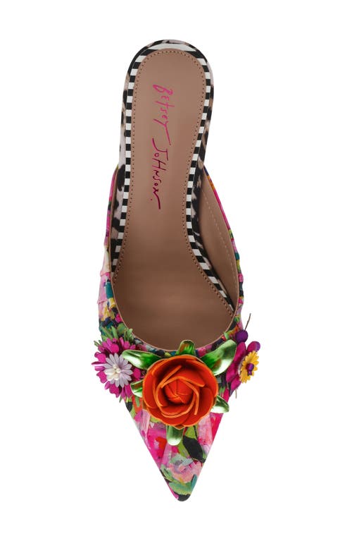 Shop Betsey Johnson Abigayle Kitten Heel Satin Mule In Pink Multi/floral