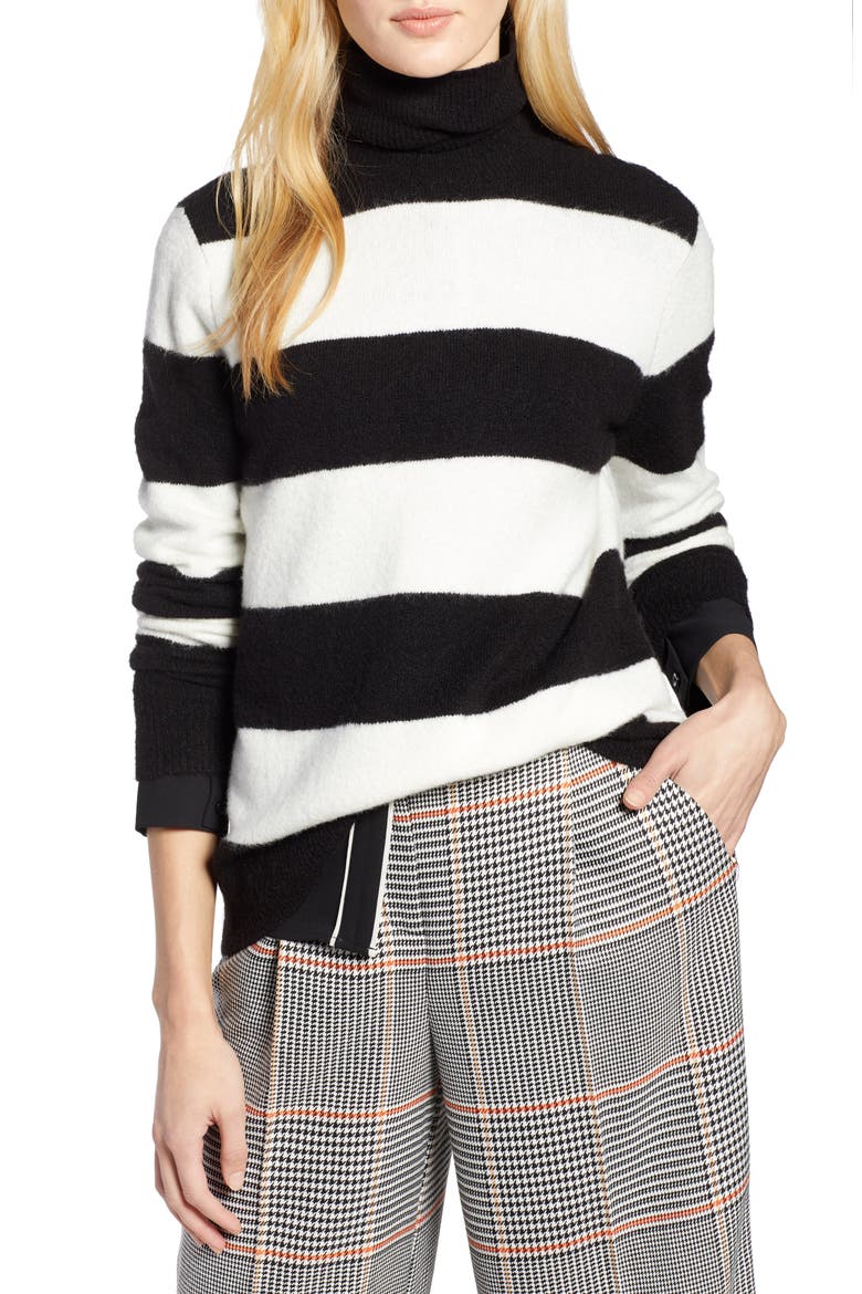 x Atlantic-Pacific Stripe Turtleneck Sweater, Main, color, BLACK- IVORY STRIPE