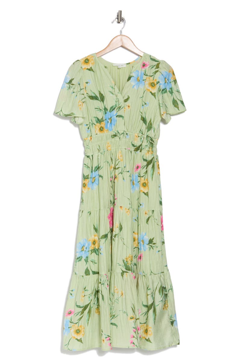 AUGUST SKY Floral Short Sleeve Tiered Midi Dress, Alternate, color, 