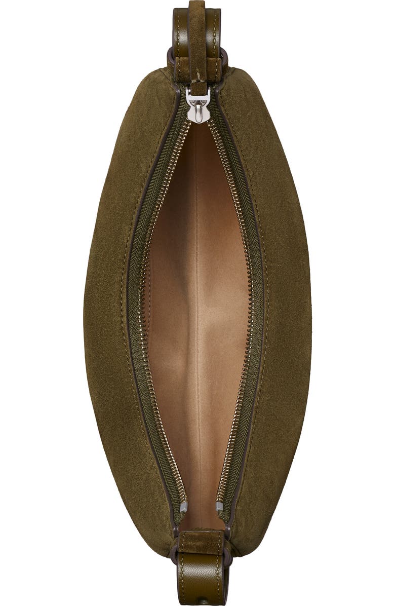 Tory Burch Romy Suede Half Moon Shoulder Bag, Alternate, color, Leccio