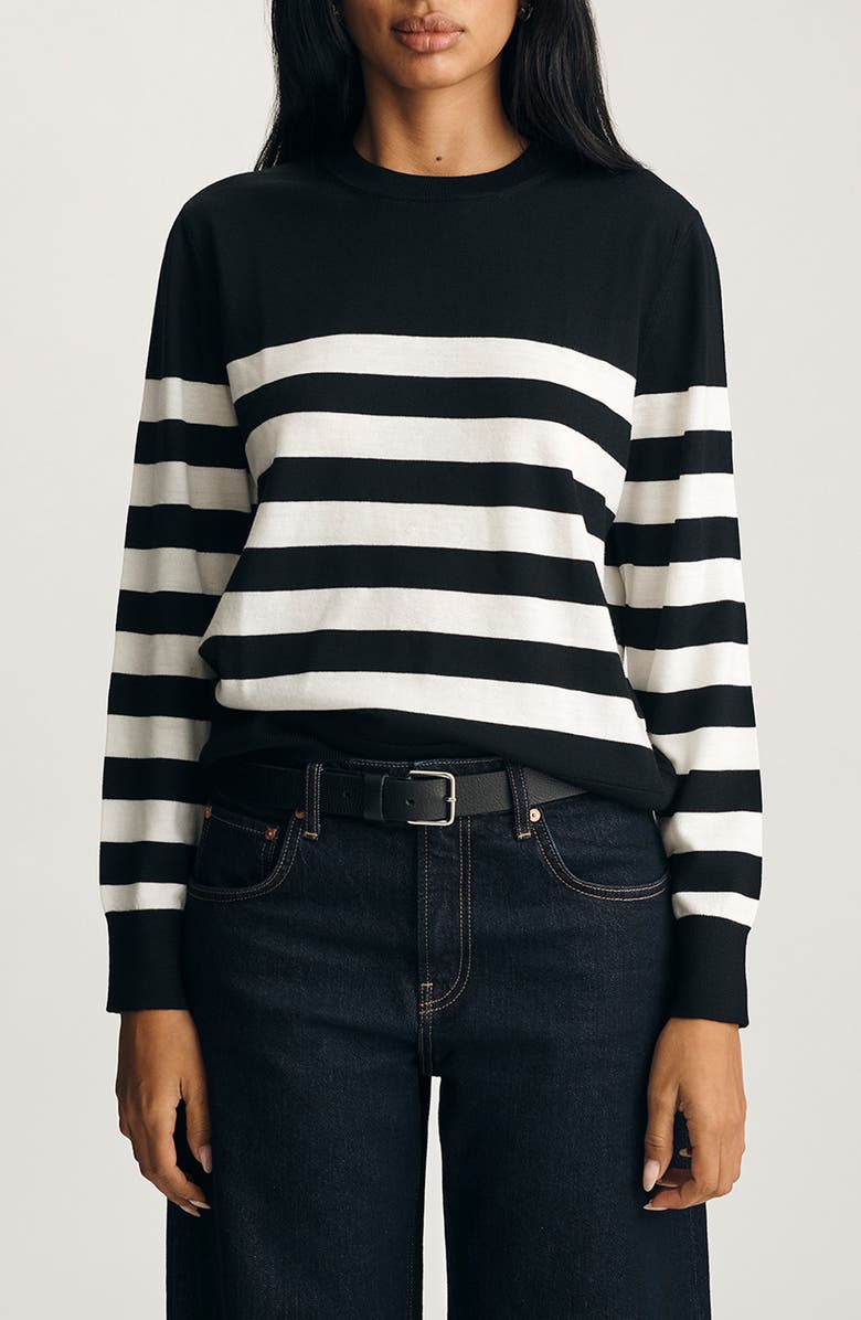 Mavi Jeans Stripe Wool Crewneck Sweater, Main, color, Black White Stripe