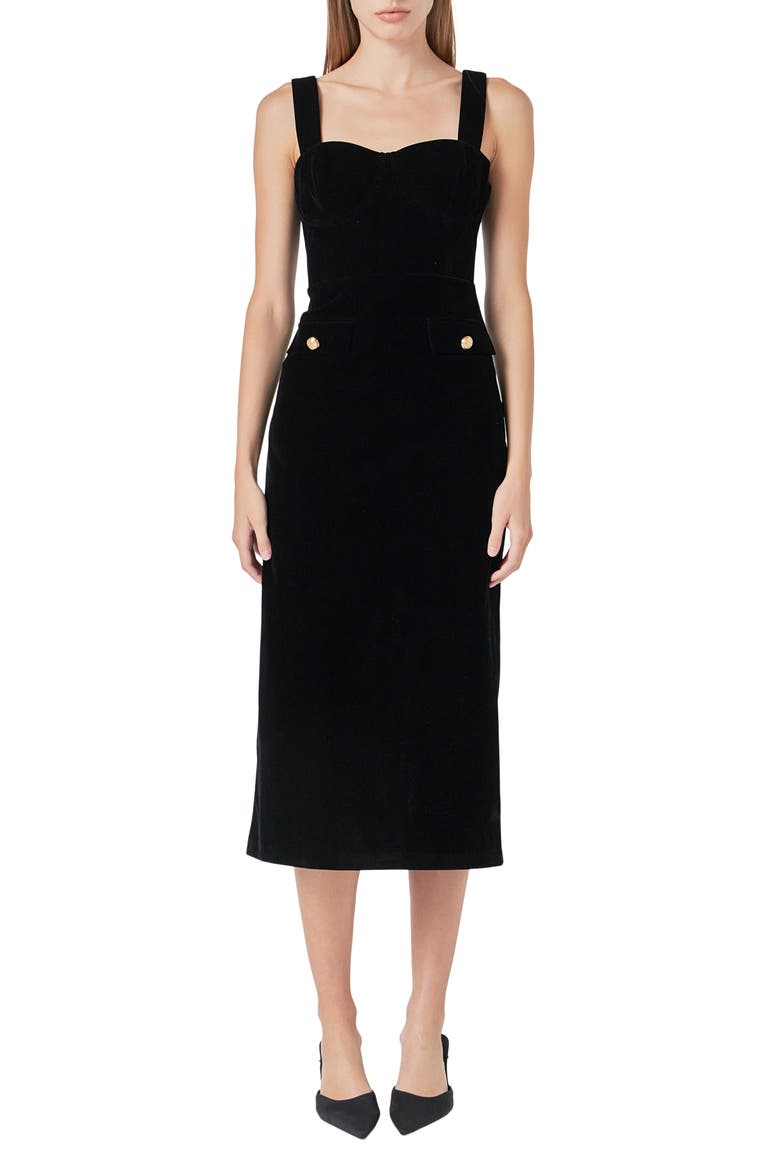 Open Back Velvet Midi Dress, Main, color, BLACK
