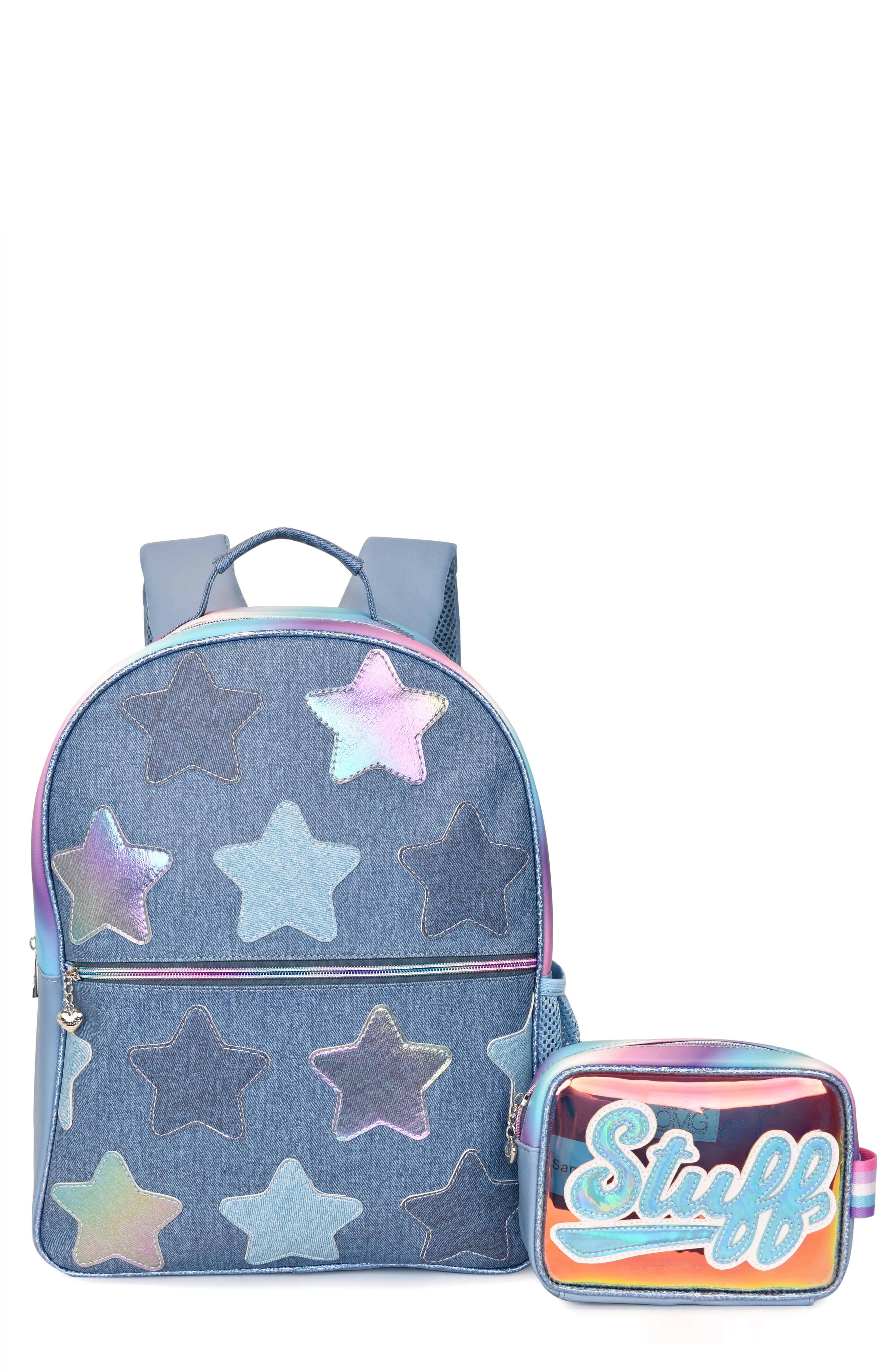 OMG Accessories Kids' Star Denim Backpack & Stuff Pouch Set, Main, color, 