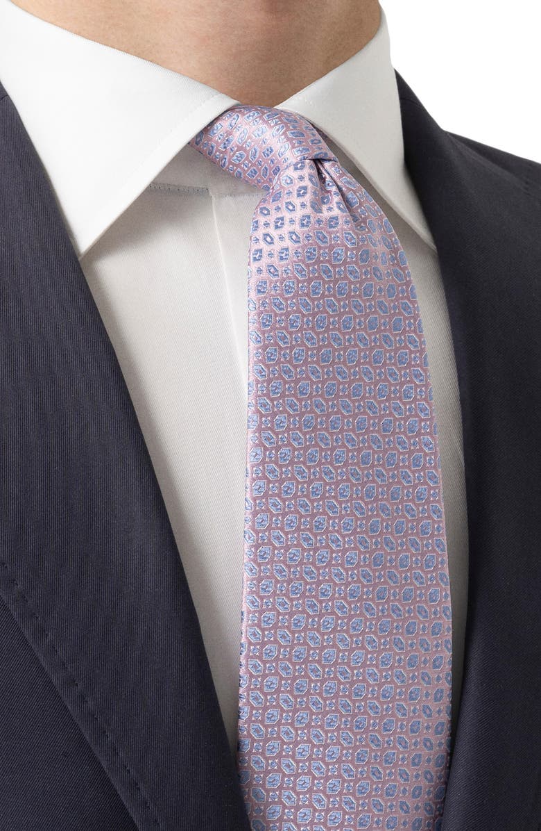 Eton Pale Pink Geometric Jacquard Silk Tie, Alternate, color, 