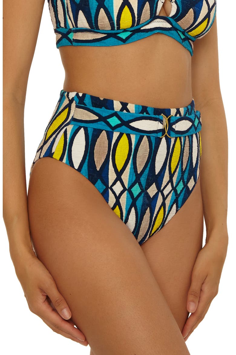 Paros Belted High Waist Bikini Bottoms, Alternate, color, BLUE MULTI