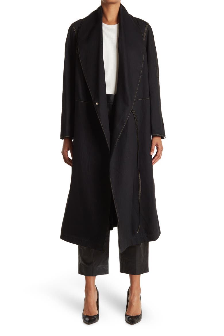 Salvatore Ferragamo Shawl Collar Tie Waist Coat, Main, color, BLACK