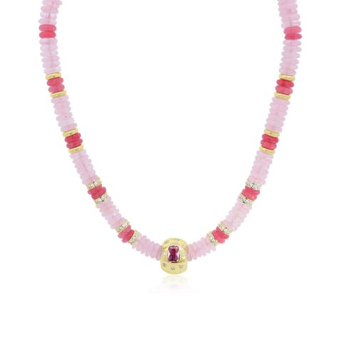 Pink Bead Rondel Necklace