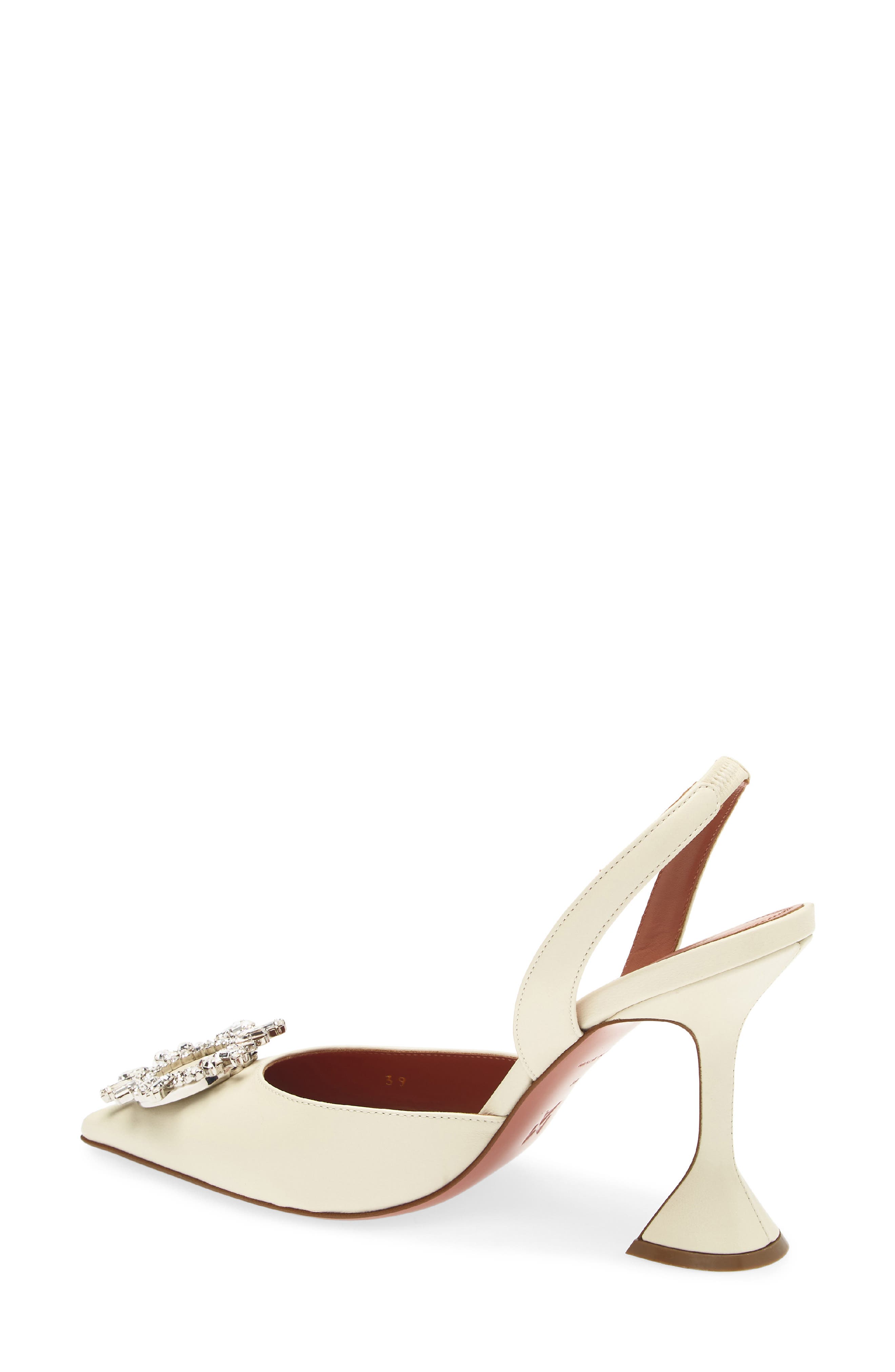 Amina Muaddi Begum Crystal Pointed Toe Slingback Pump, Alternate, color, Almond Nappa