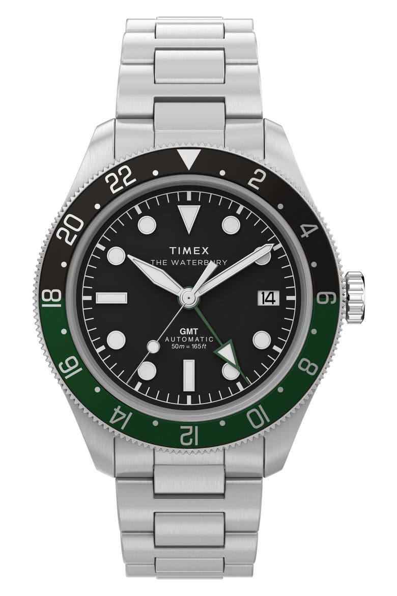The Waterbury Heritage GMT Automatic Bracelet Watch, 41.5mm, Main, color, STAINLESS STEEL