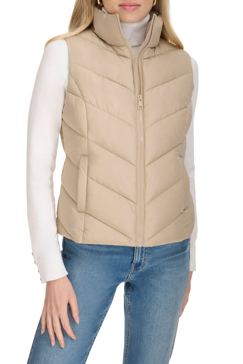 Pongee Puffer Vest, Main, color, DUNE