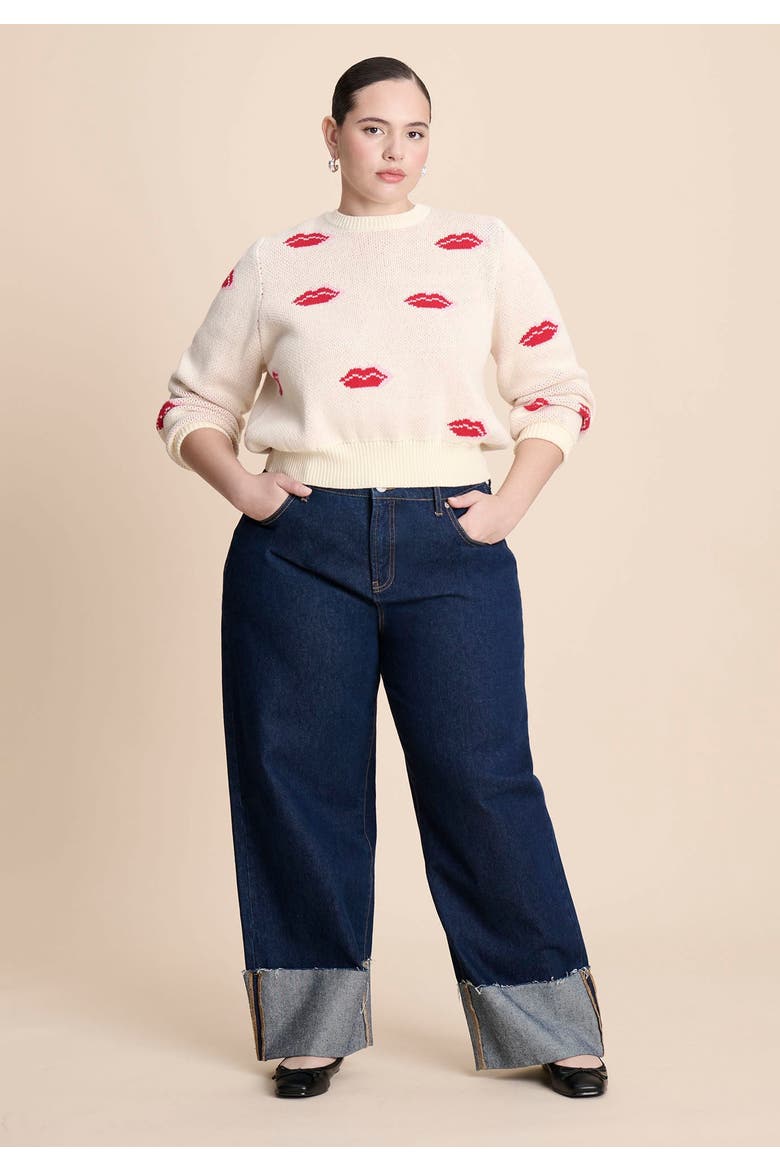 Scattered Lip Sweater, Alternate, color, LIPS PRINT