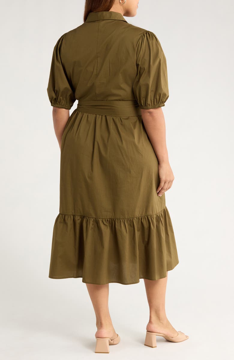Caslon<sup>®</sup> Ruffle Hem Stretch Cotton Shirtdress, Alternate, color, Olive Dark