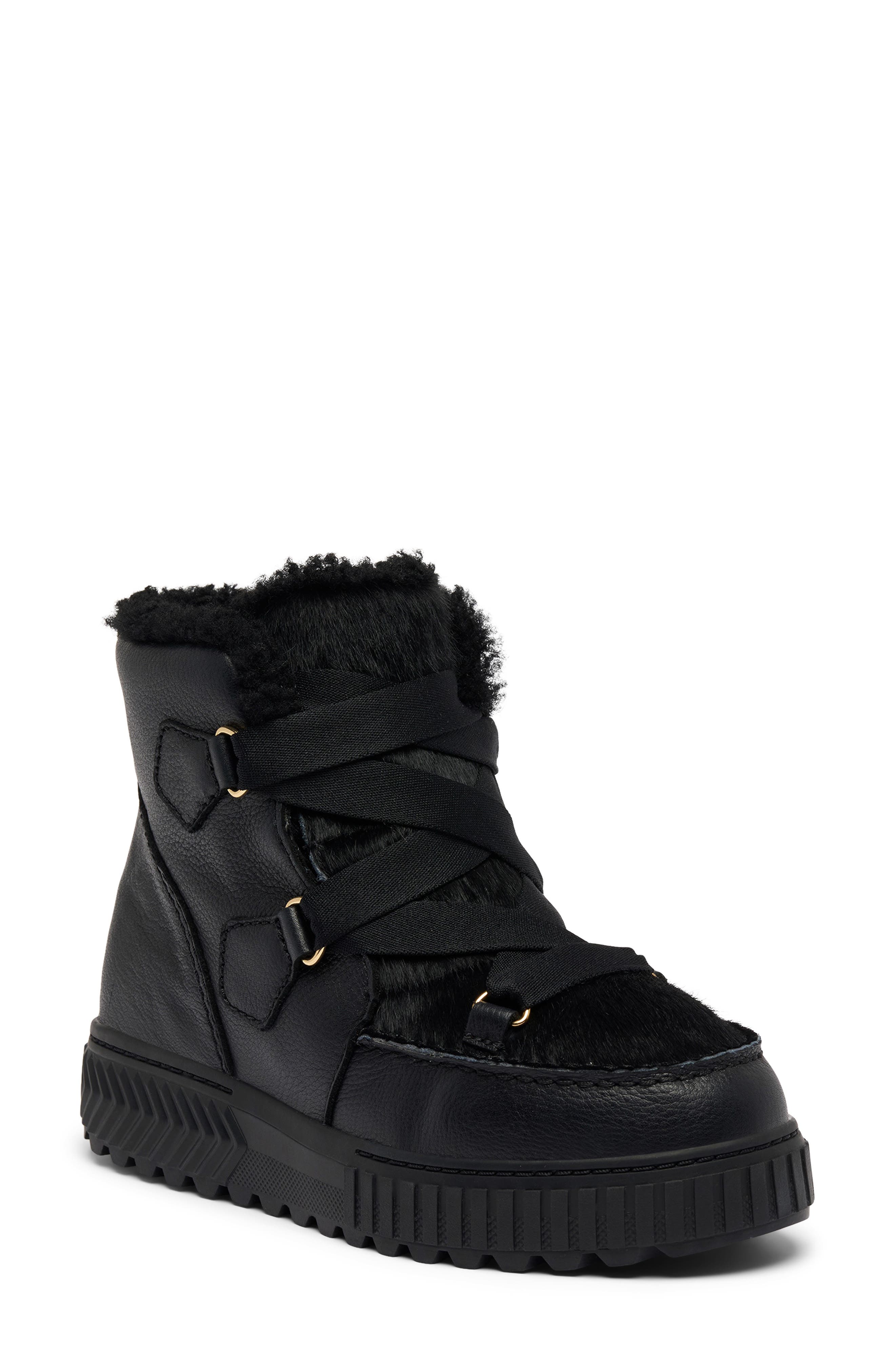 SOREL One Ave<sup>™</sup> Alpine Genuine Shearling Waterproof Boot, Main, color, Black/ Snow