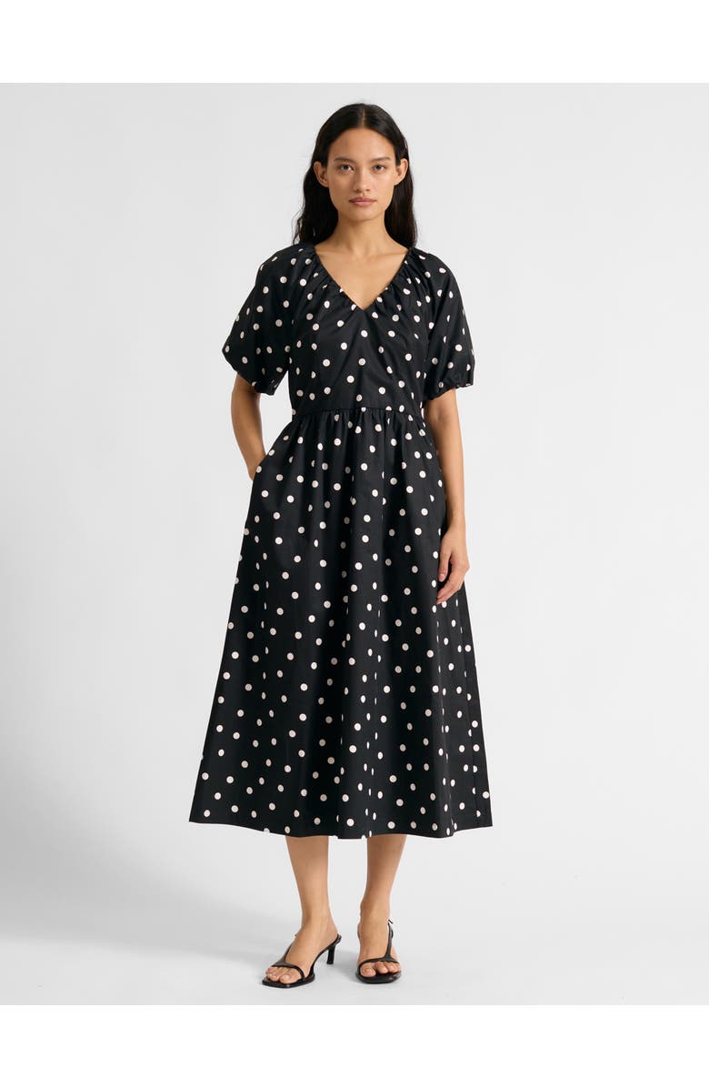 Albaray Large Spot V-Neck Midi Dress, Main, color, Black