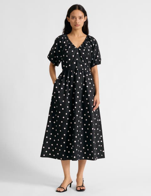 Large Spot V-Neck Midi Dress