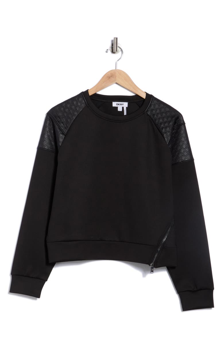 DKNY Asymmetrical Zip Quilted Sleeve Pullover, Alternate, color, Black/ Black