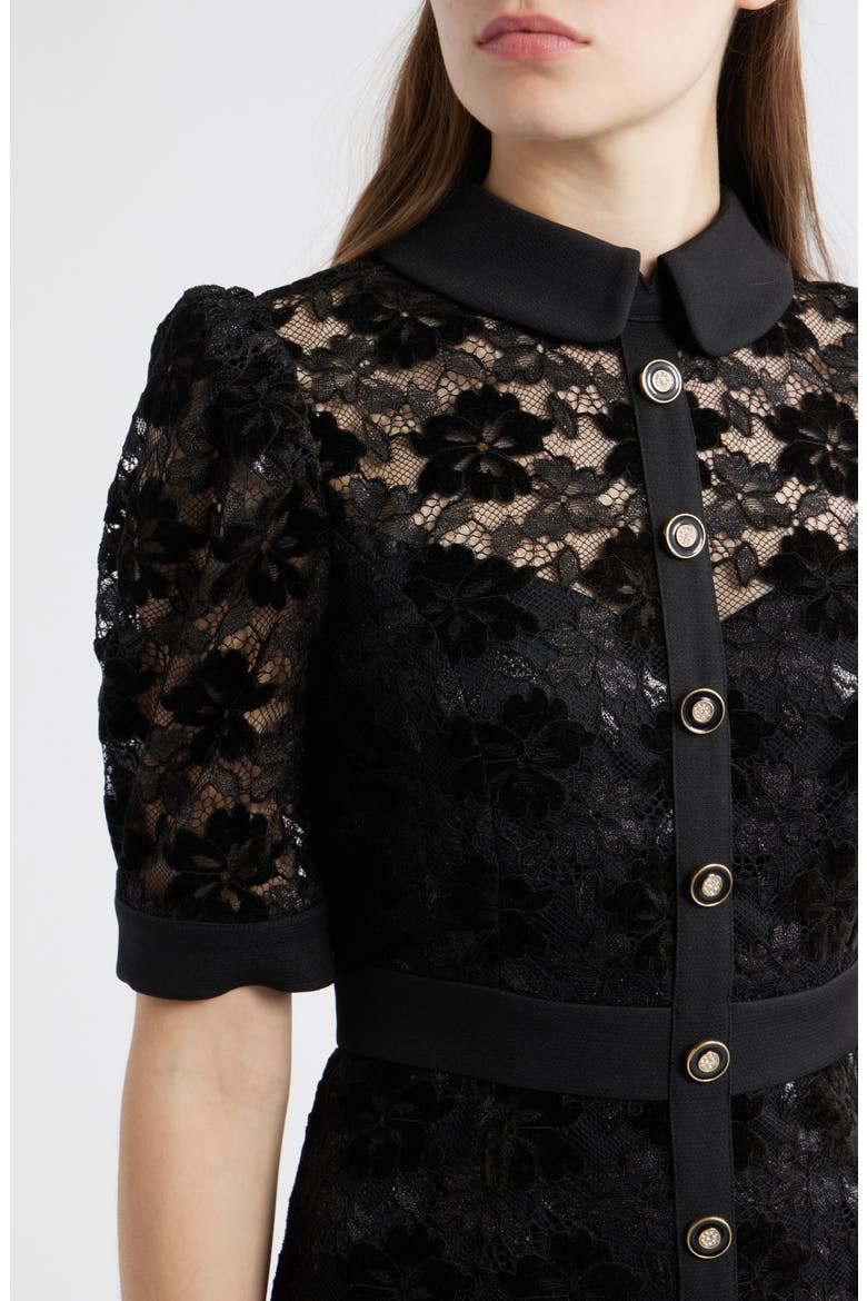 Metallic Lace Midi Shirtdress, Alternate, color, BLACK