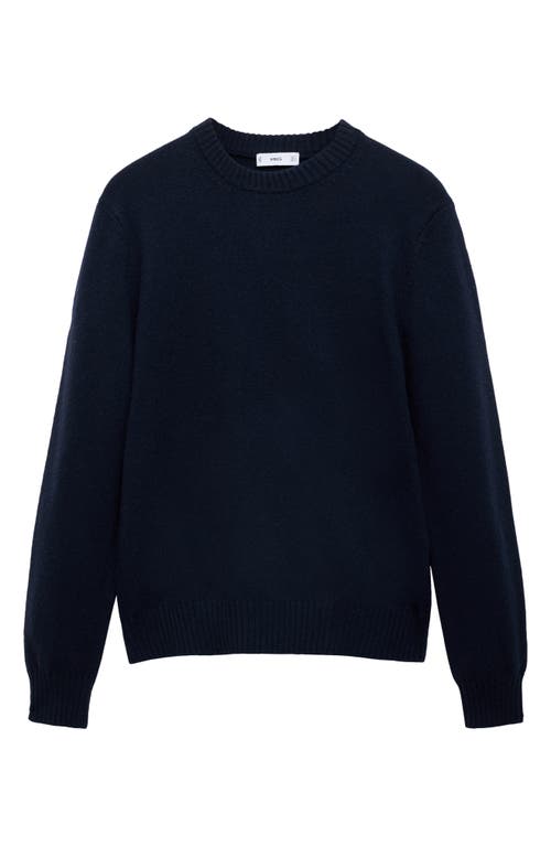 Mango Wide Rib Trim Crewneck Sweater In Dark Navy