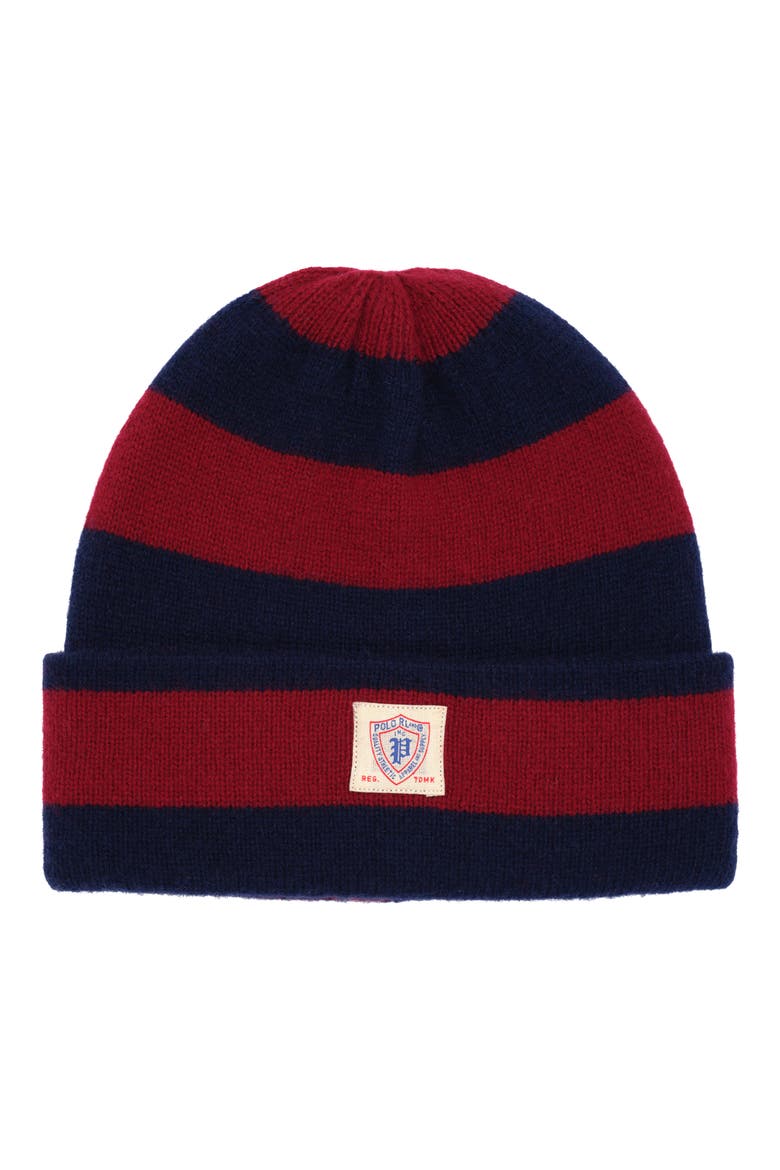 Rugby Striped Merino Wool Blend Beanie, Main, color, NAVY/ RED