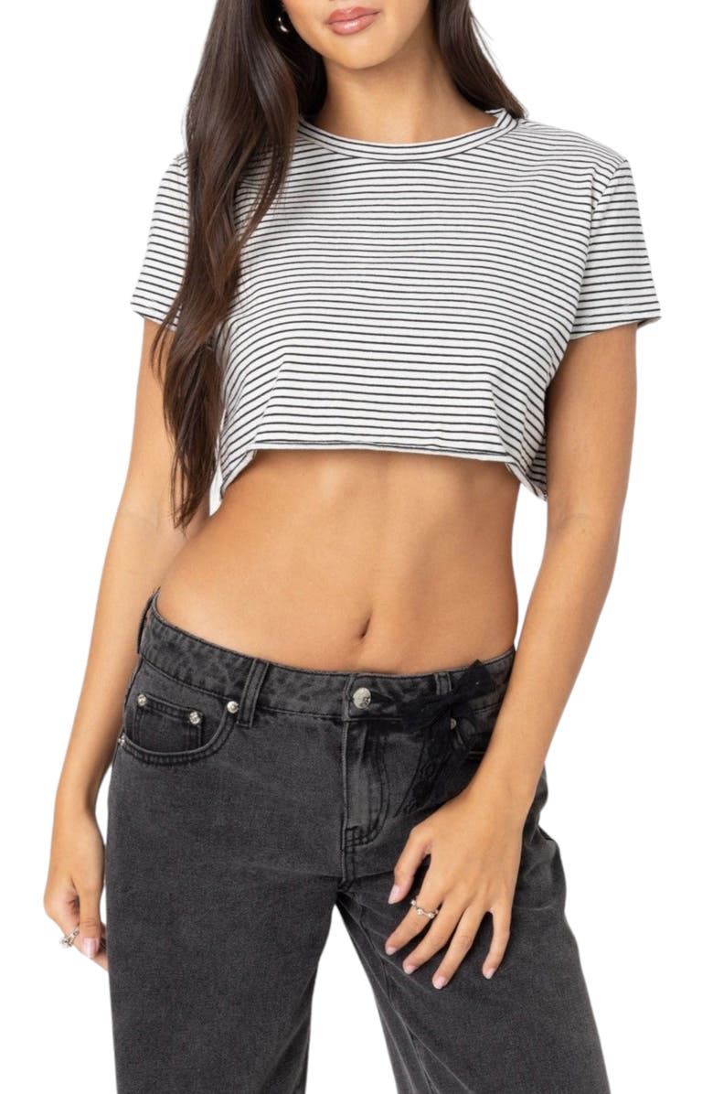 EDIKTED Stripey Crop T-Shirt, Main, color, 