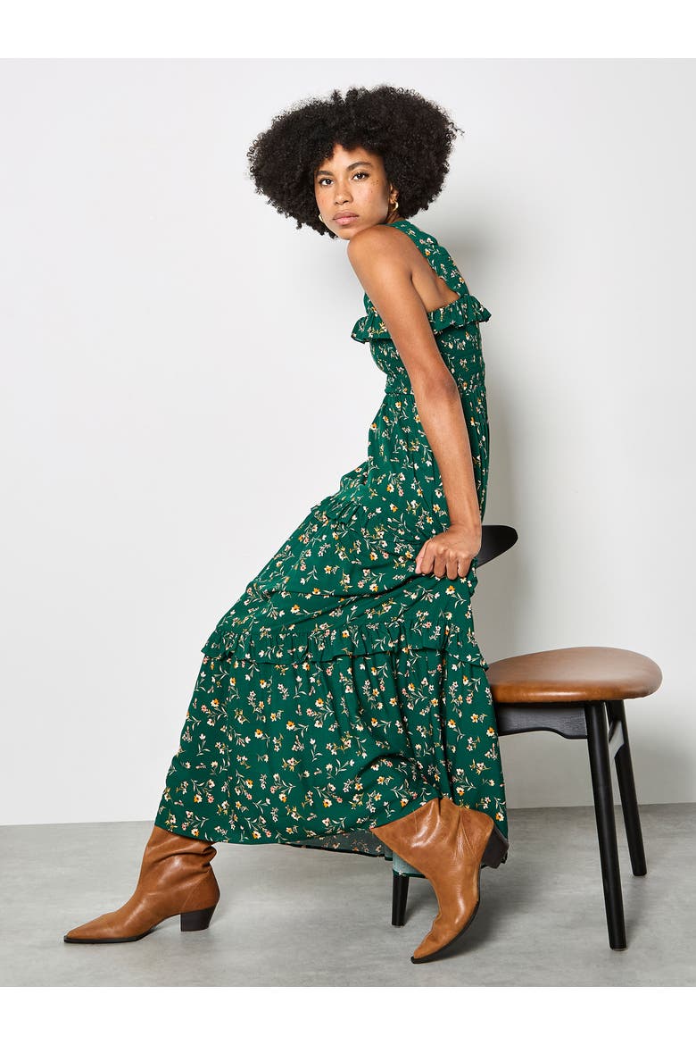Ditsy Floral Smock Maxi Dress, Alternate, color, Green