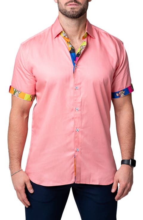 Galileo Pazole Pink Short Sleeve Cotton Button-Up Shirt